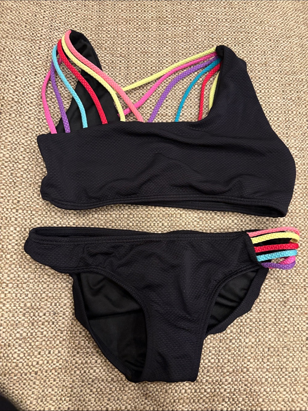 Peixoto Black Girls' Bikini with Rainbow Strap Accents